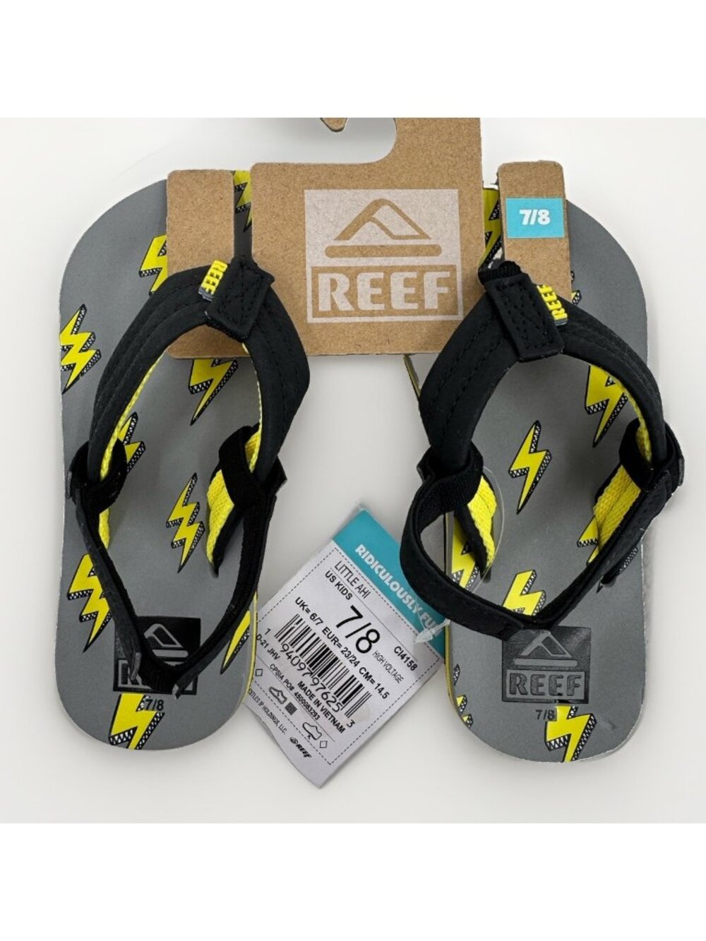 REEF Flip Flops Toddler Boy 7/8 Little Ahi Sandals Ankle Strap Grey/High Voltage